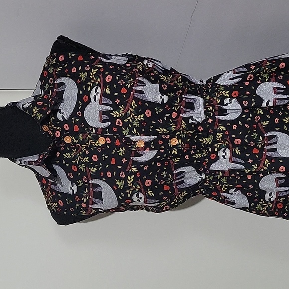 LaVie Lente Black Sloth Floral Print Collared Sleeveless Dress Size S/M - Picture 2 of 7